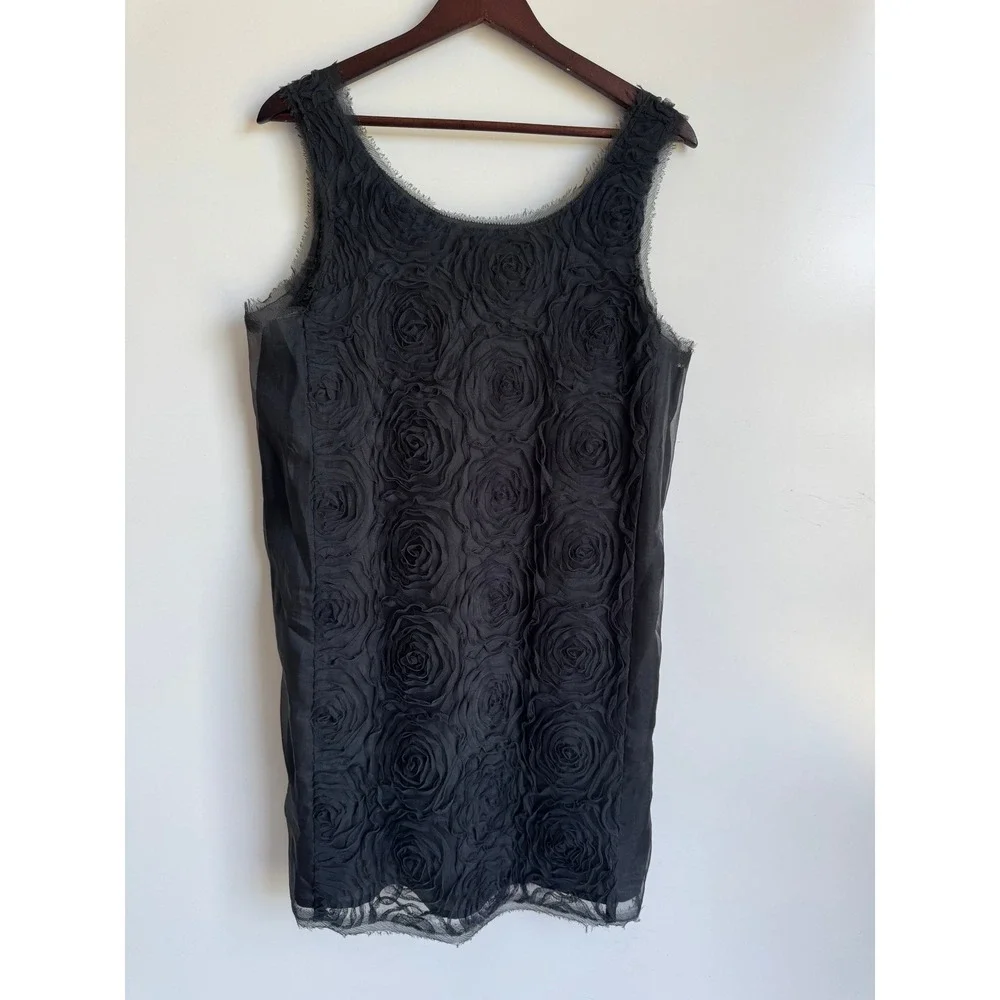 J. Crew Florette Black 100% Silk Rosette Mesh Sleeveless Cocktail Dress Women 10